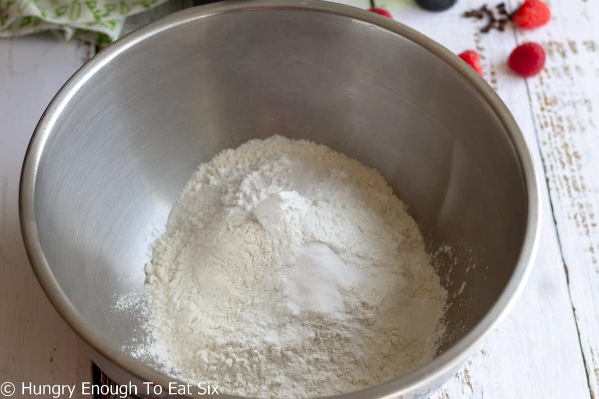 Flour mixture in a mixing bowl.