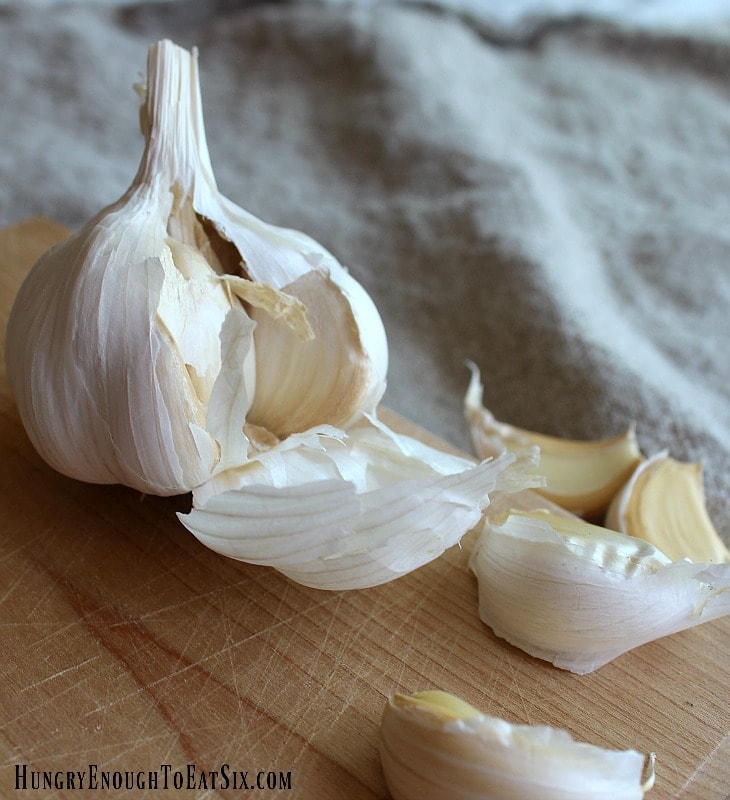 Head of garlic on a cutting board