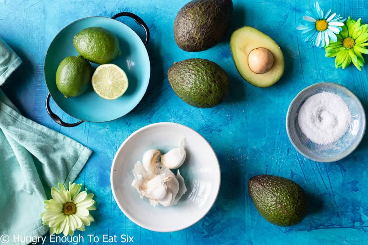 Limes, avocados, garlic, and salt.