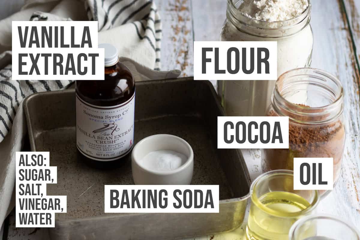 Ingredients: Vanilla, oil, cocoa, baking soda, flour.