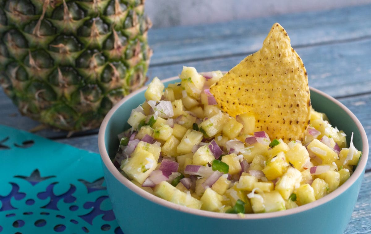 Pineapple salsa with a chip