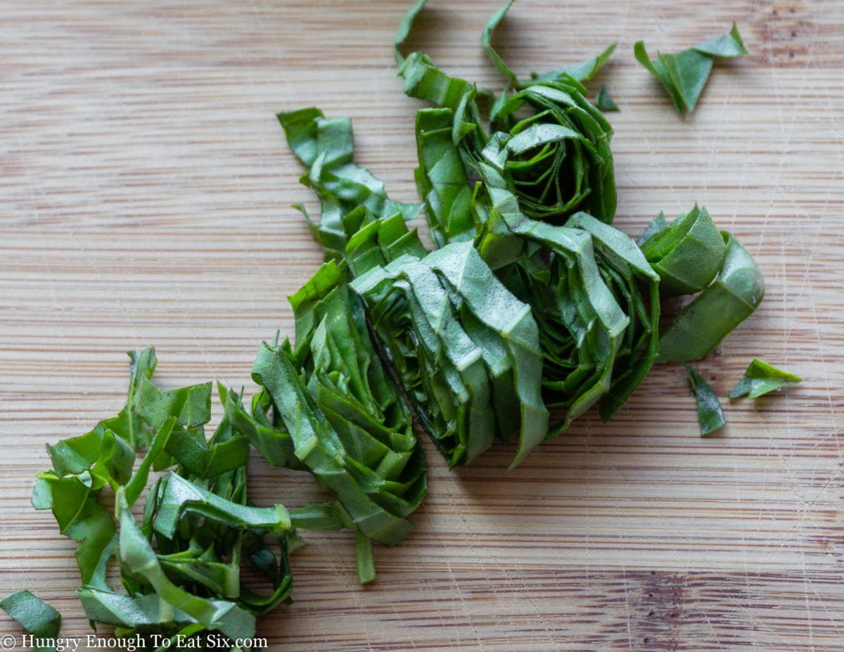 Julienned strips of basil leaves