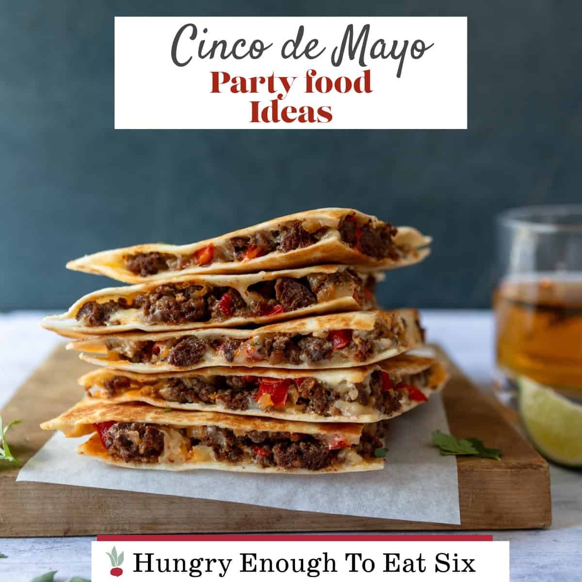 Meat and cheese quesadilla triangles.