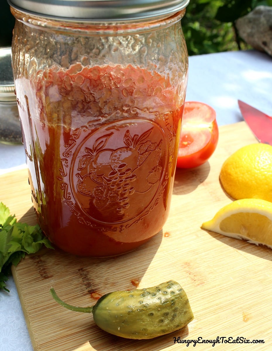 Mason jar of tomato juice