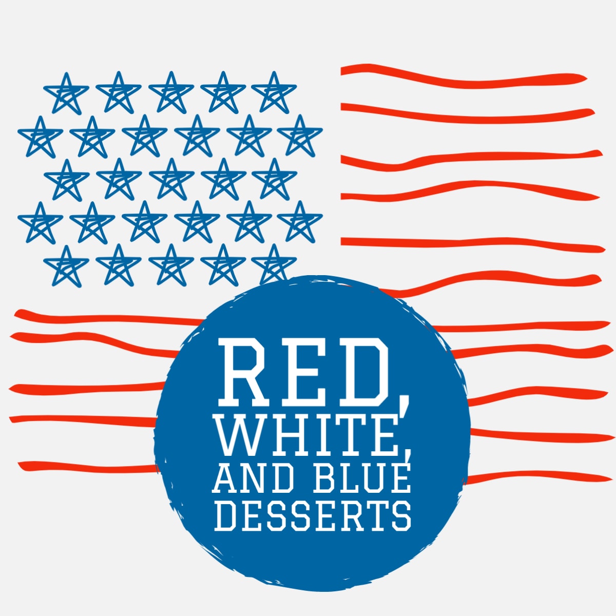 Graphic of red stripes and blue stars like a flag
