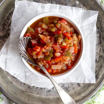Bowl of chopped peppers and onion relish.