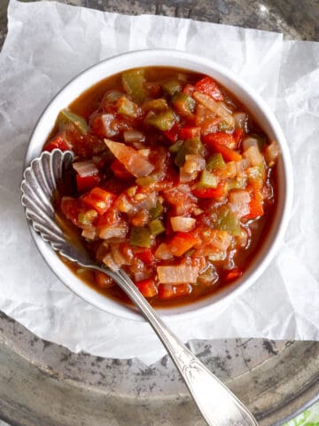 Bowl of chopped peppers and onion relish.