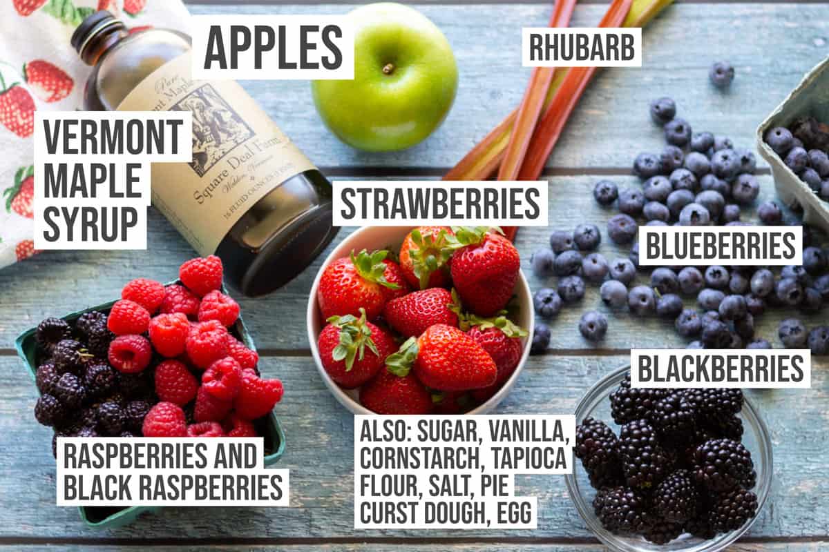 Ingredients: Berries, STrawberries, Rhubarb, Apple, Maple Syrup.