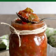 Pepper and onion sauce in jar.