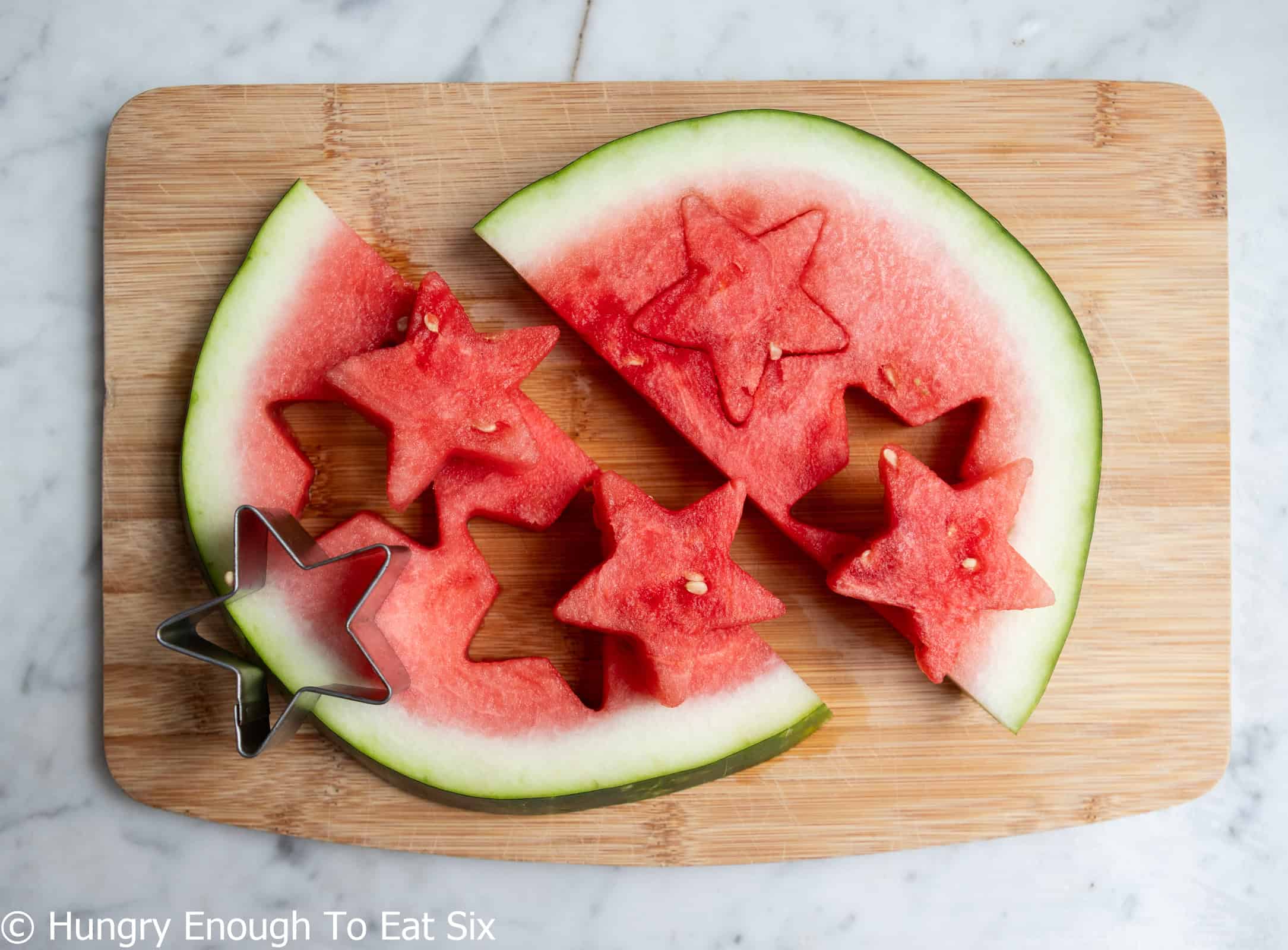 Stars cut from a watermelon slice.