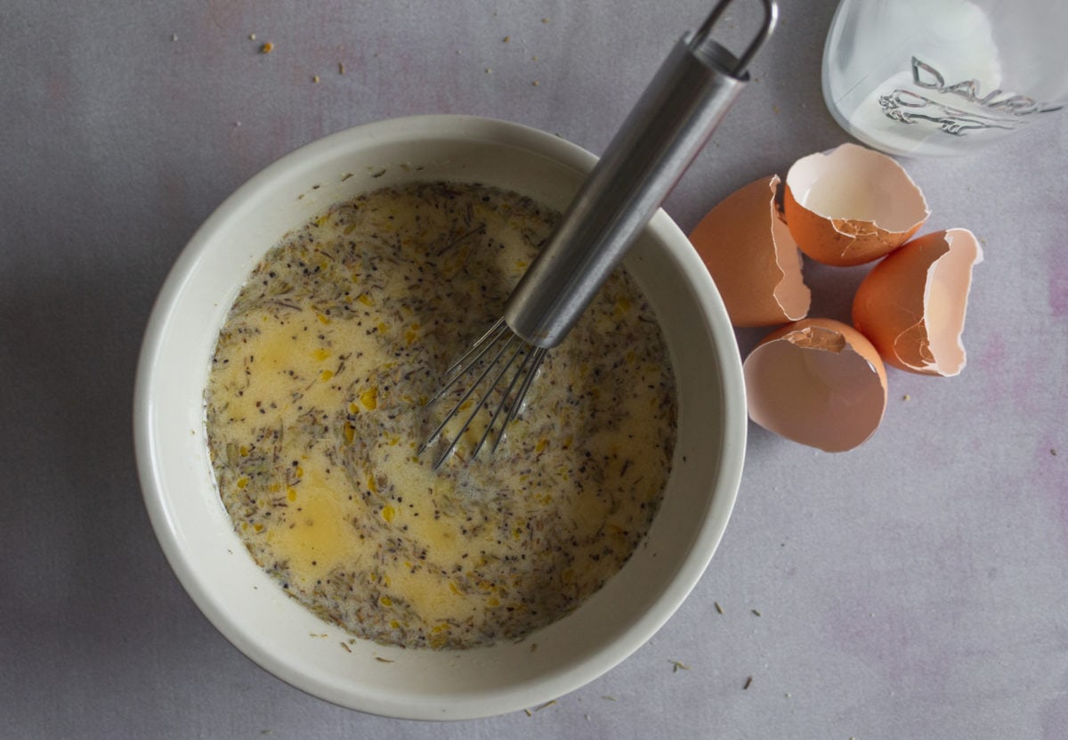 Egg and spice mixture with a whisk