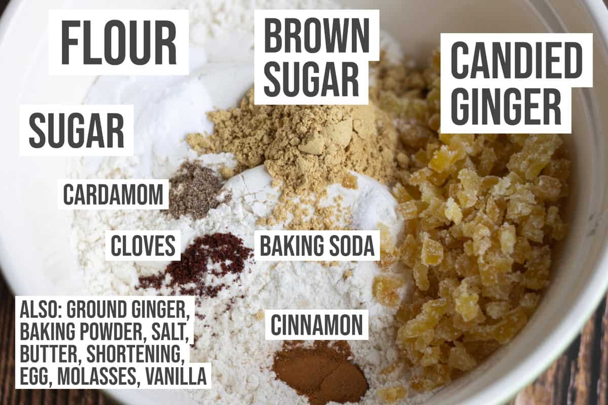 Ingredients: Flour, ginger, cinnamon, cloves, cardamom, brown sugar, sugar.  