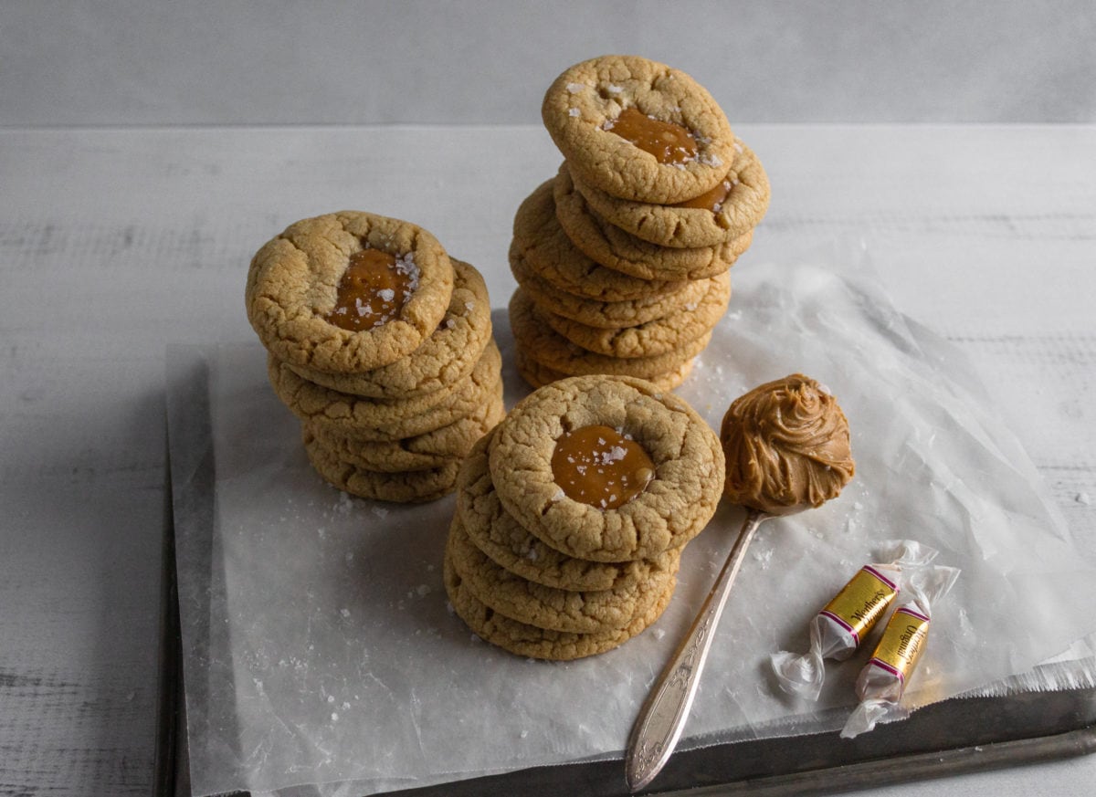 peanut butter cookies in 3 stacks