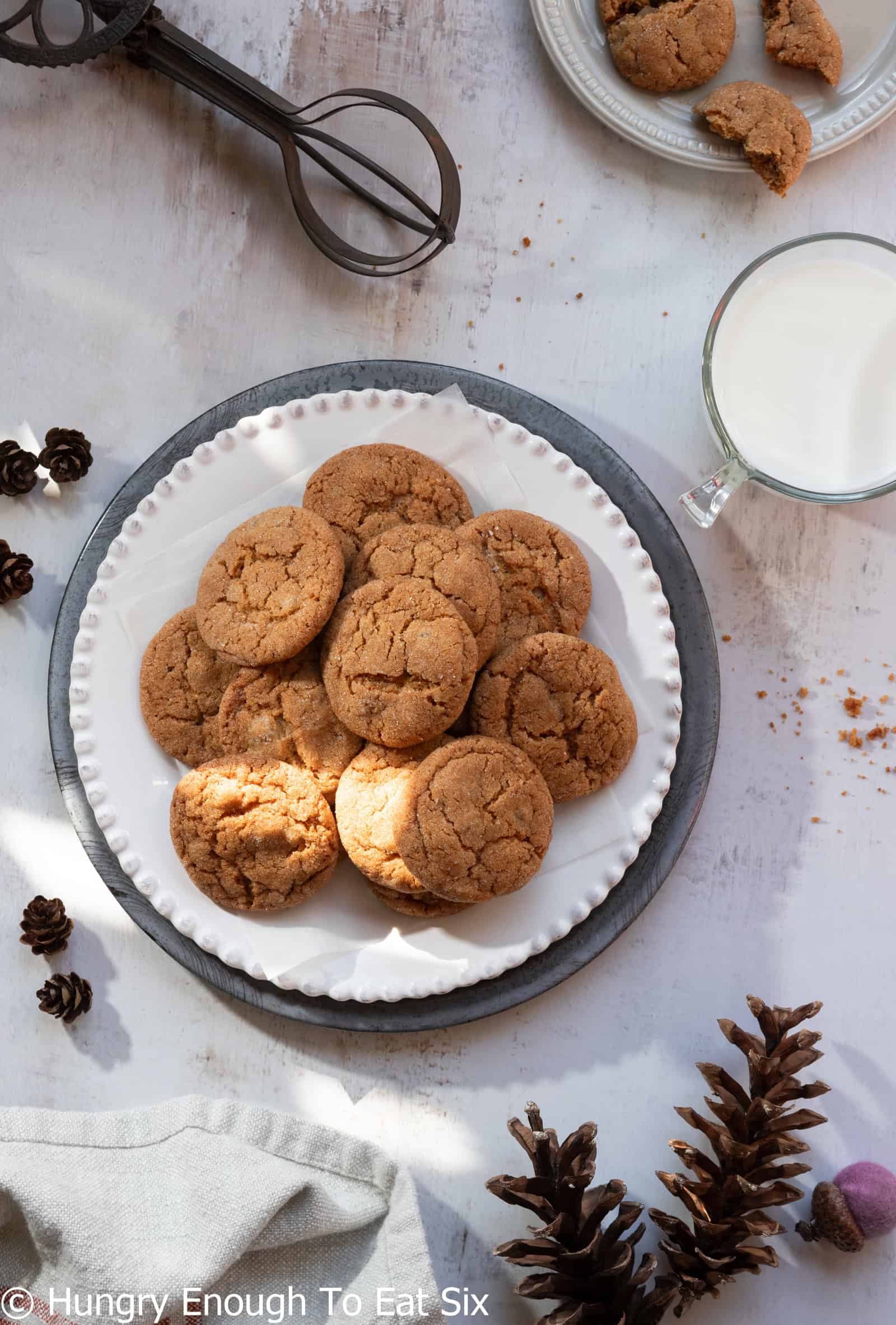 Plate of brown, baked ginger cookies.