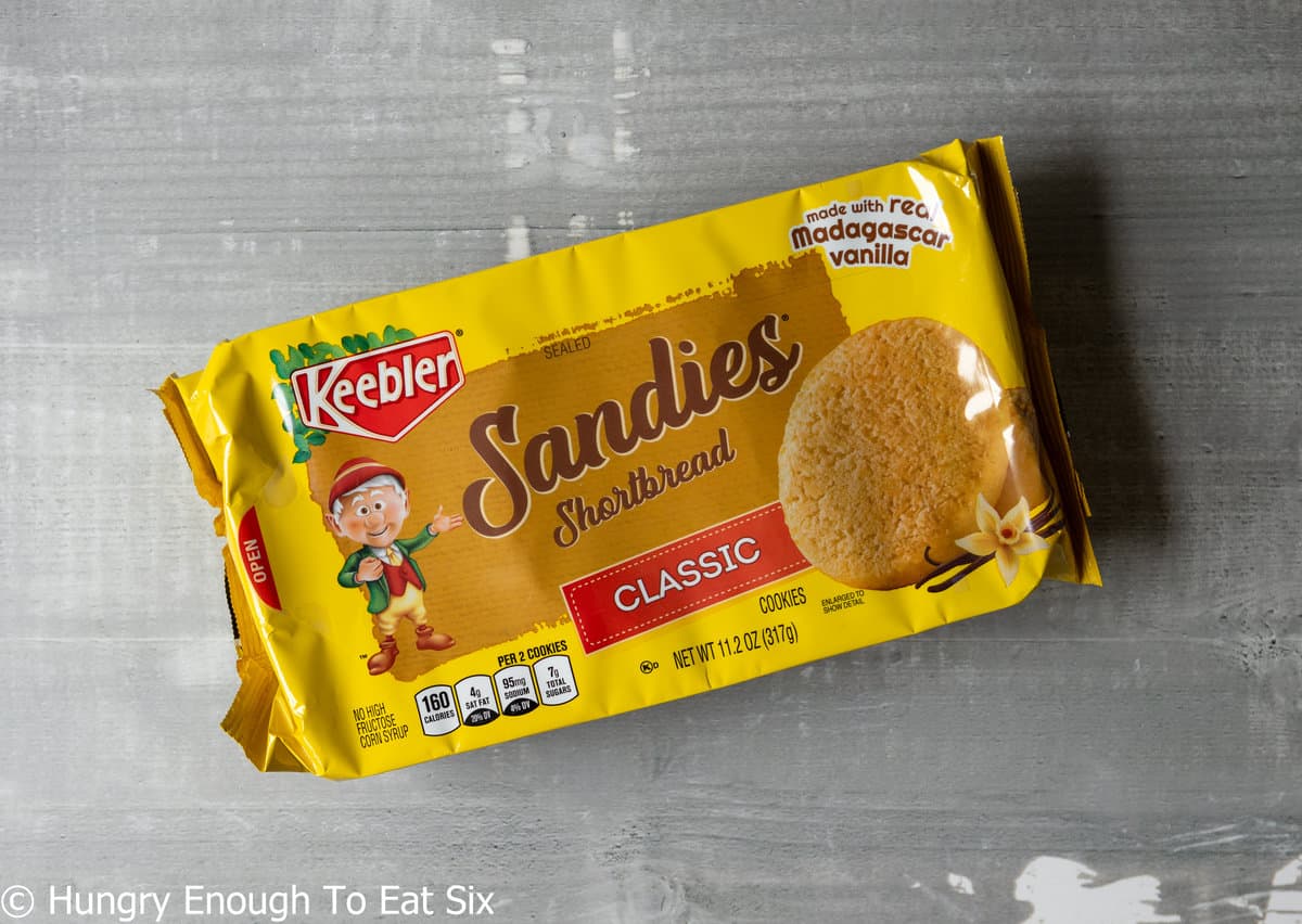 Yellow package of Sandies shortbread cookies.