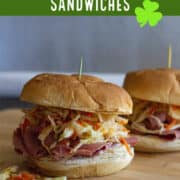 Sandwiches with sliced corned beef and cole slaw.