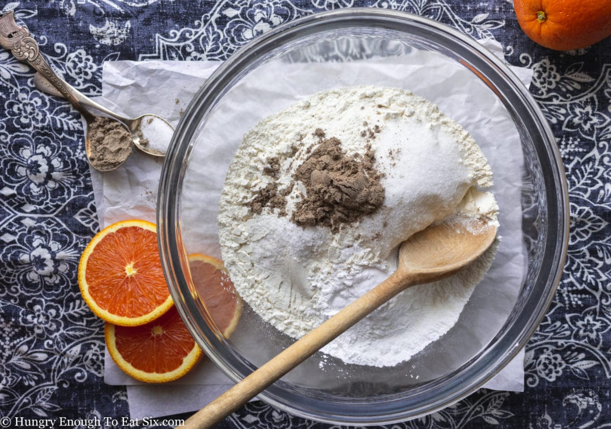 Flour and spices in a glass bowl