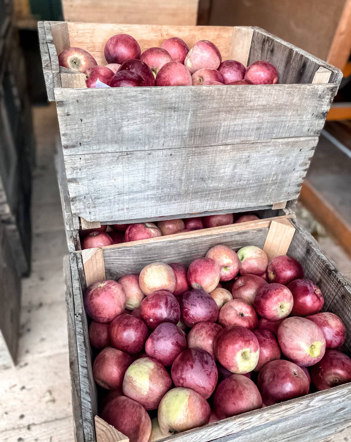 Wood crates of red apples