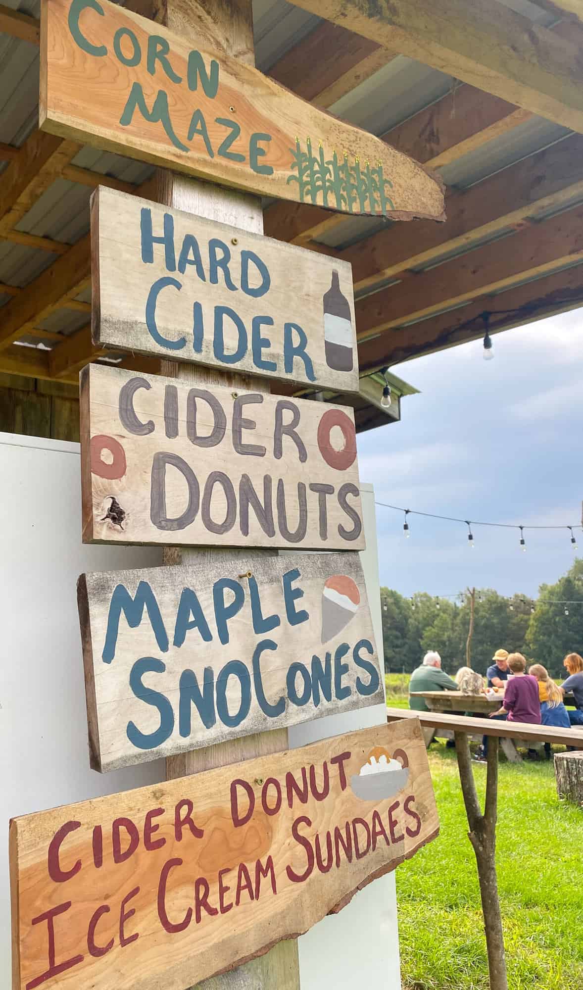 Hand painted cider and cider donut signs.