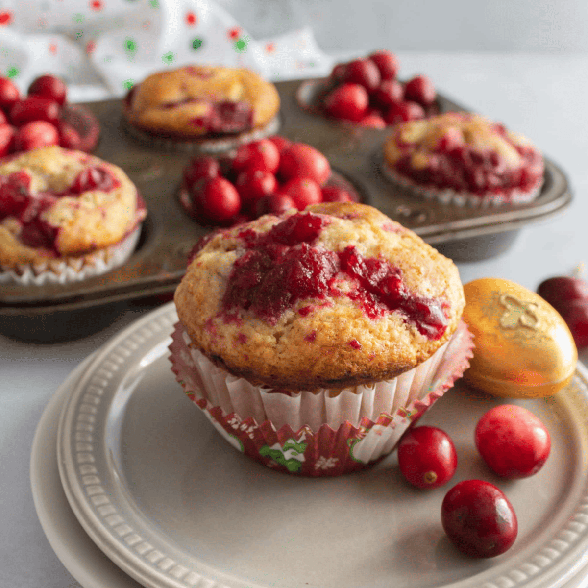 Muffin in holiday wrapper