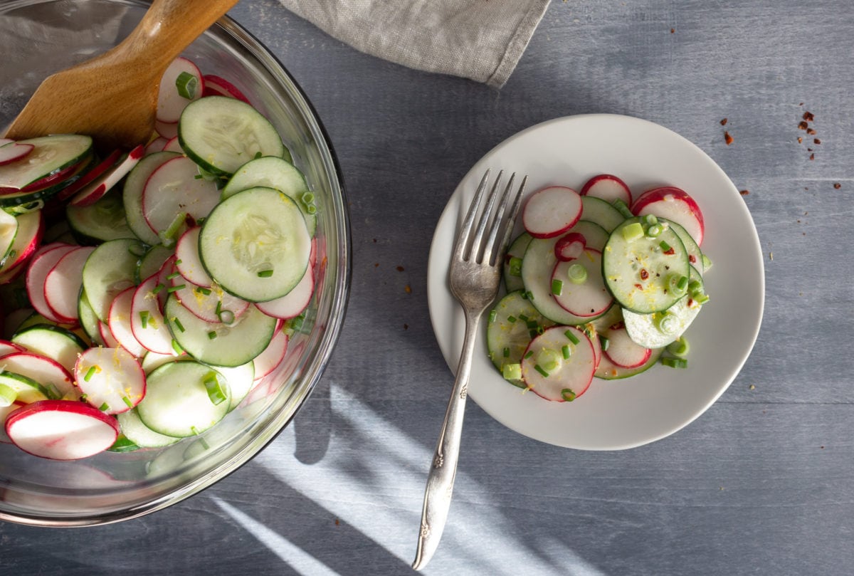 Salad of scallions. radishes, and cucumbers