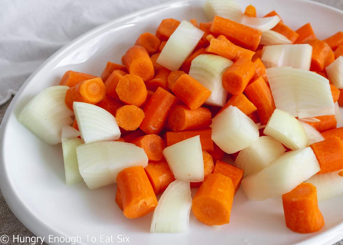 Chopped carrots and onions.