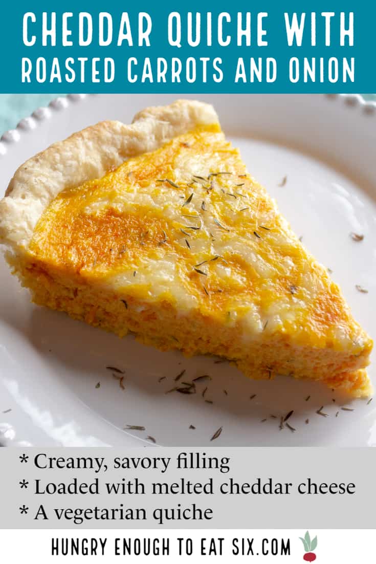Slice of quiche made with cheese and carrots on plate.