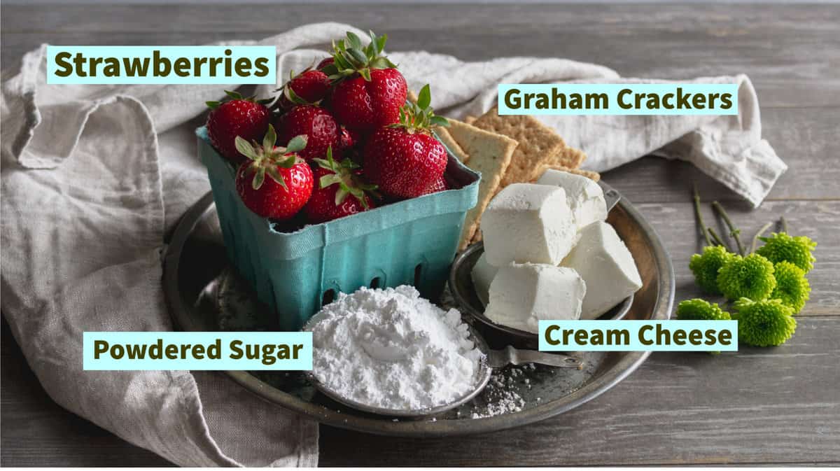 Strawberries, cream cheese, and powdered sugar