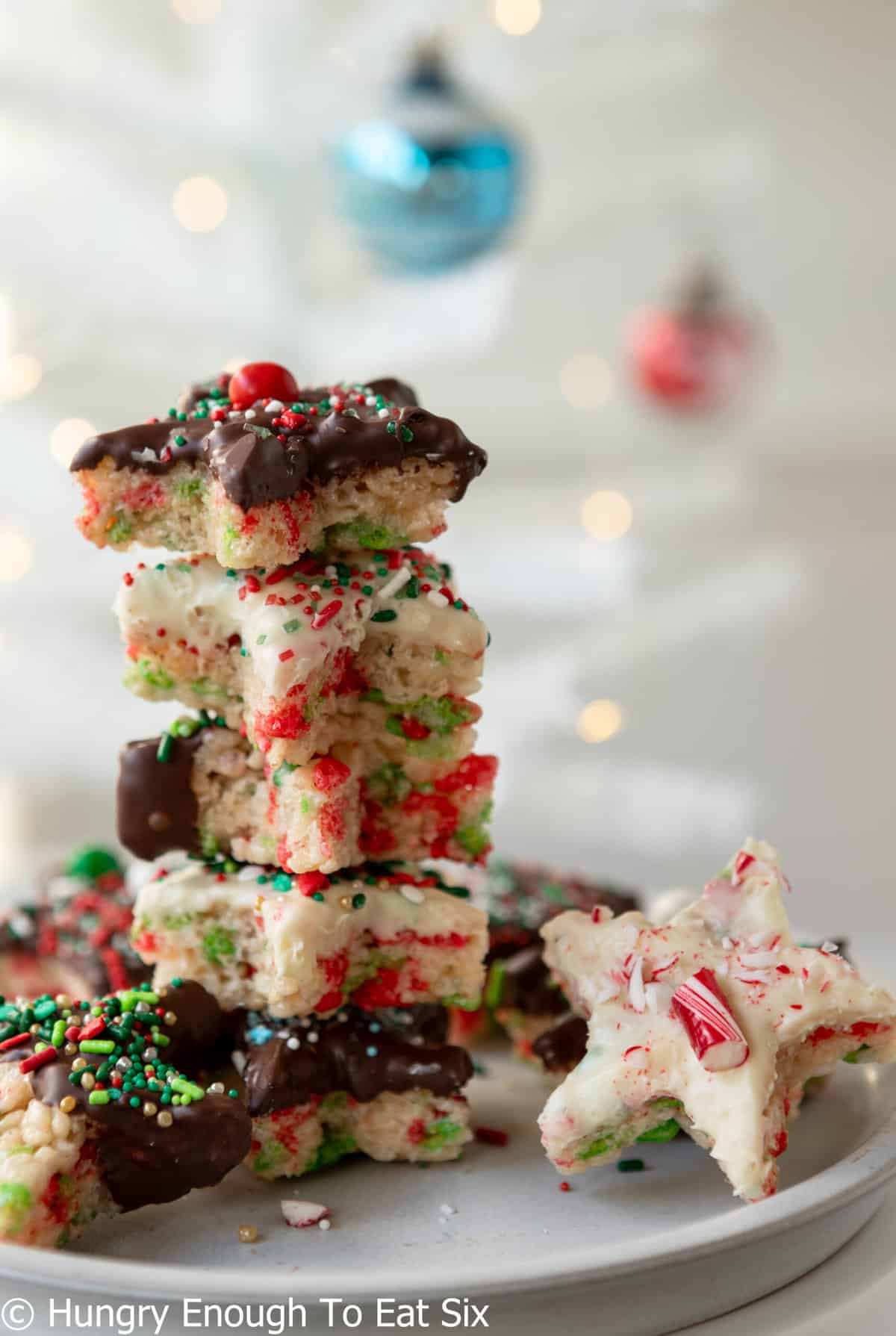 Stack of decorated star-shaped marshmallow treats.