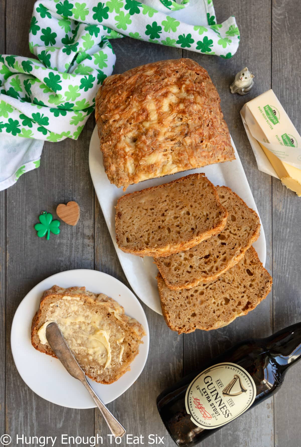 Platter with sliced beer bread.