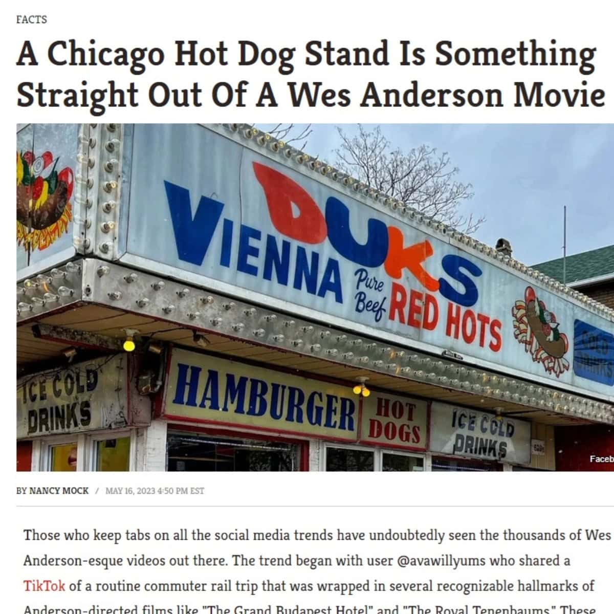 Red and blue hotdog stand sign.
