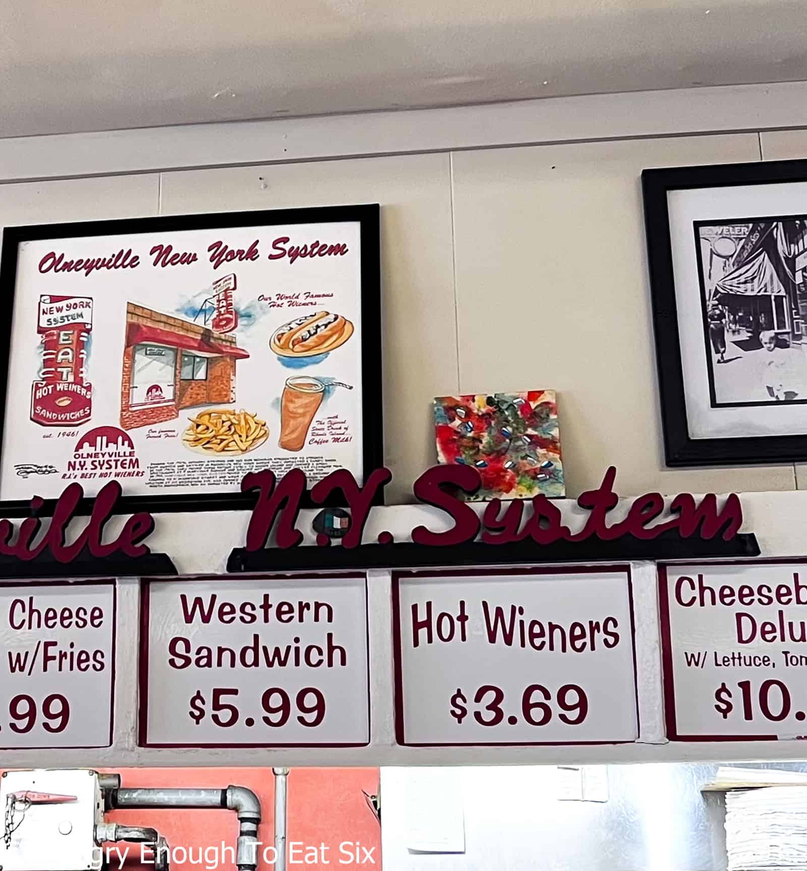 The menu on the wall at Olneyville NY System in Providence, RI.