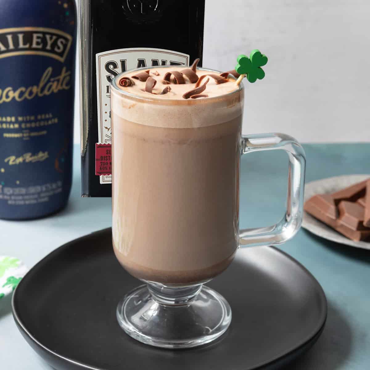 Glass of hot chocolate Irish coffee