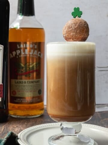 Apple cider donut irish coffee in a glass.