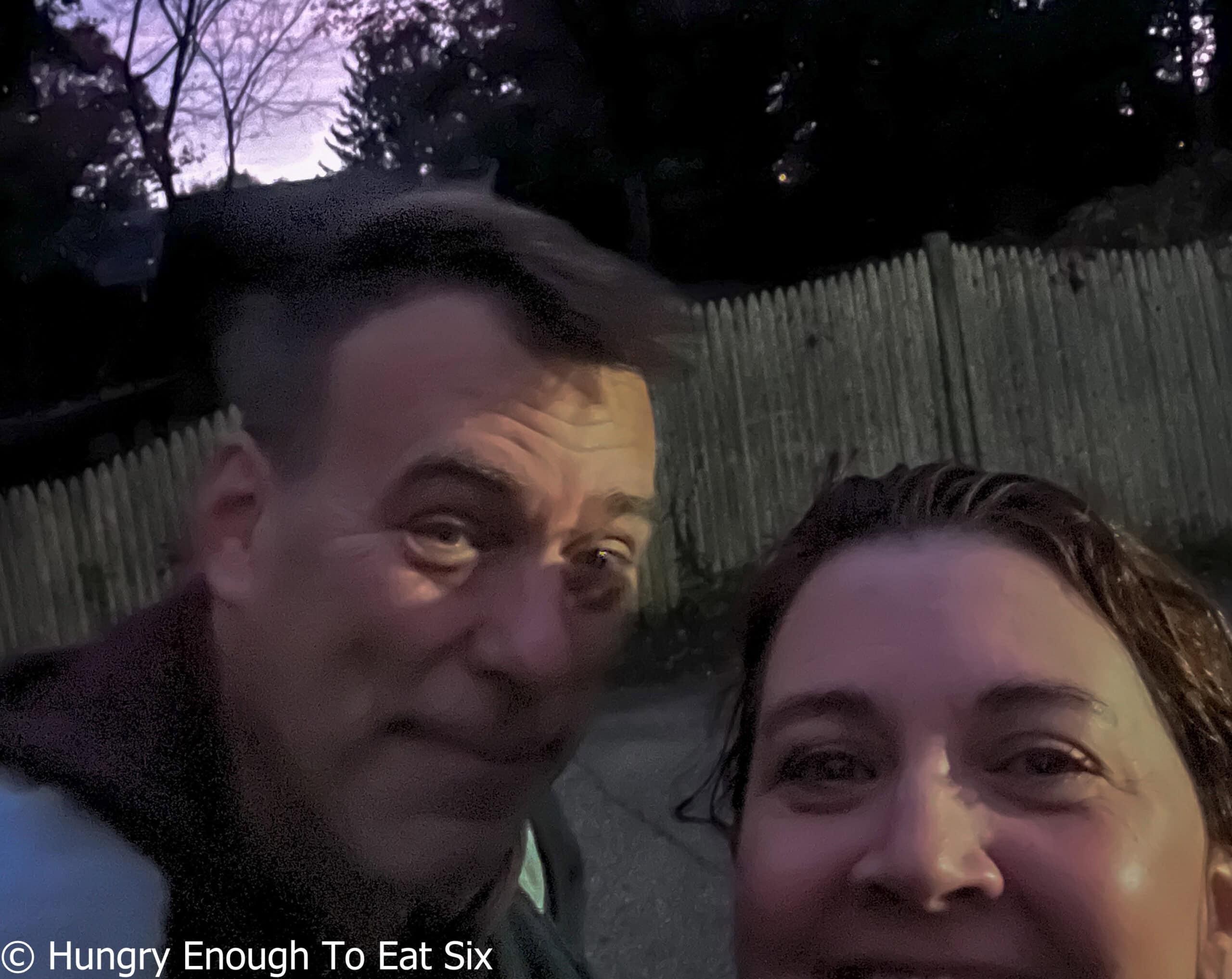 Man and woman in early morning light.