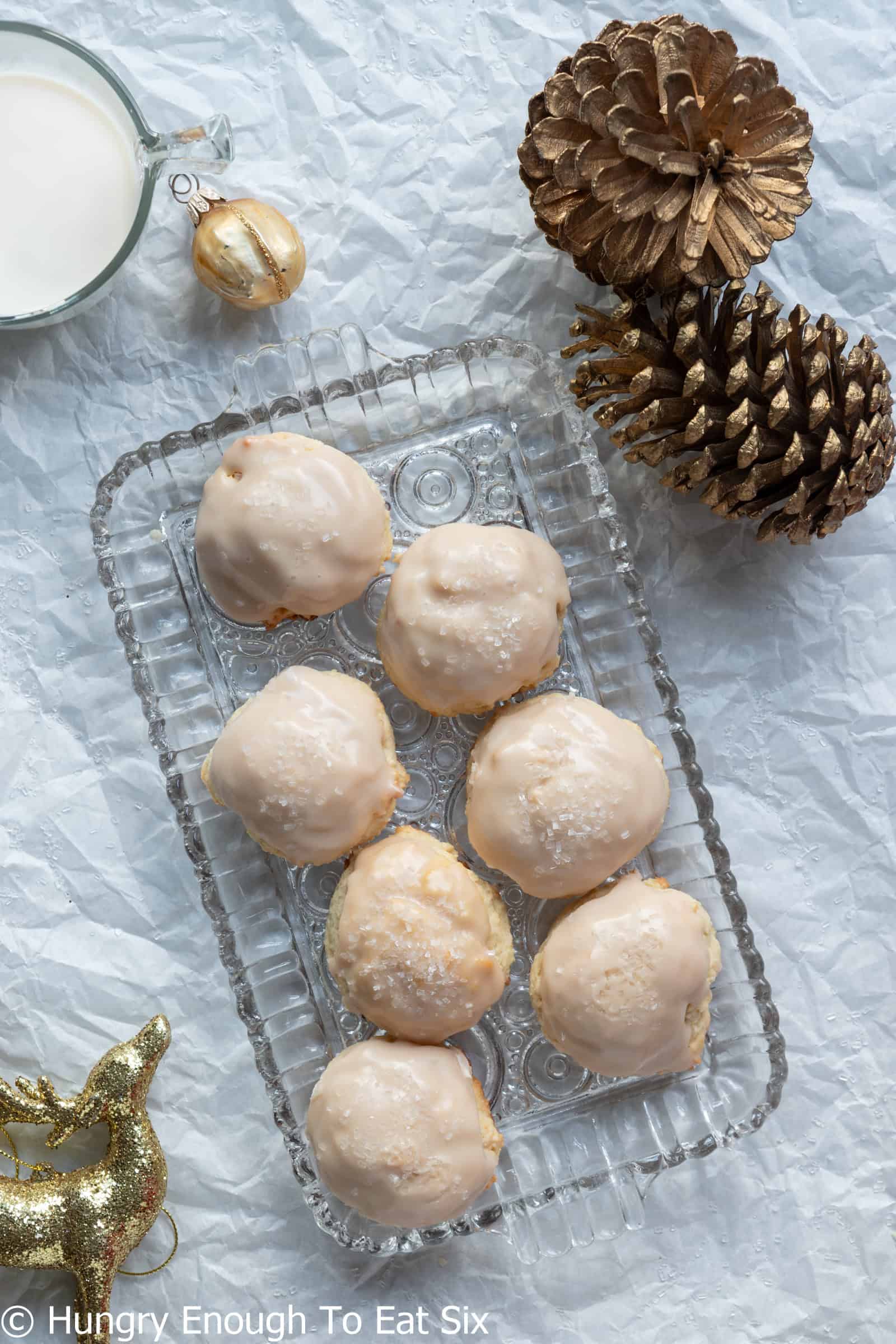 Several Vanilla Cozy-Ups soft sugar cookies on a platter.