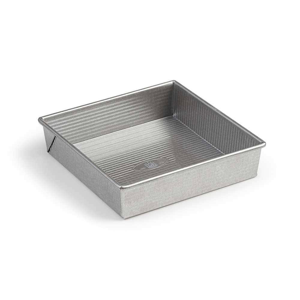 Square metal baking pan use to make buttermilk scones.