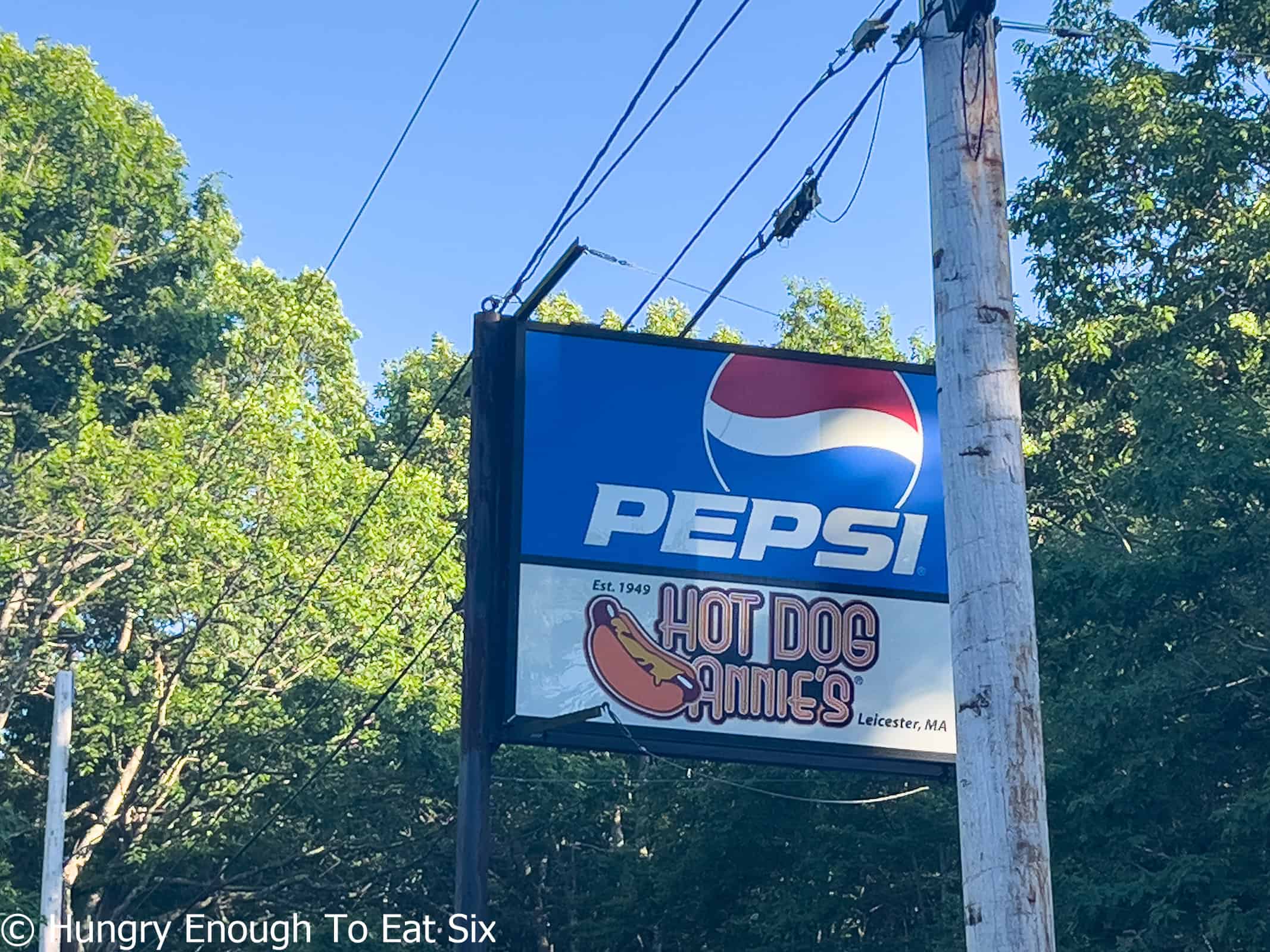Sign for Hot Dog Annies, a central MA hot dog stand.