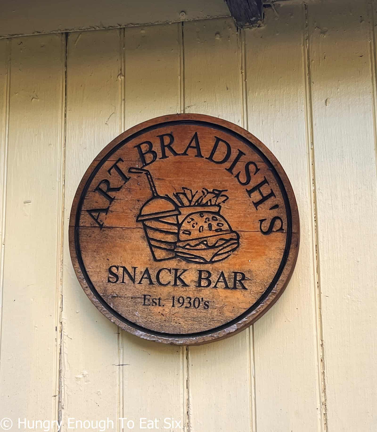 Sign on the central MA hot dog stand, Art Bradish snack bar.