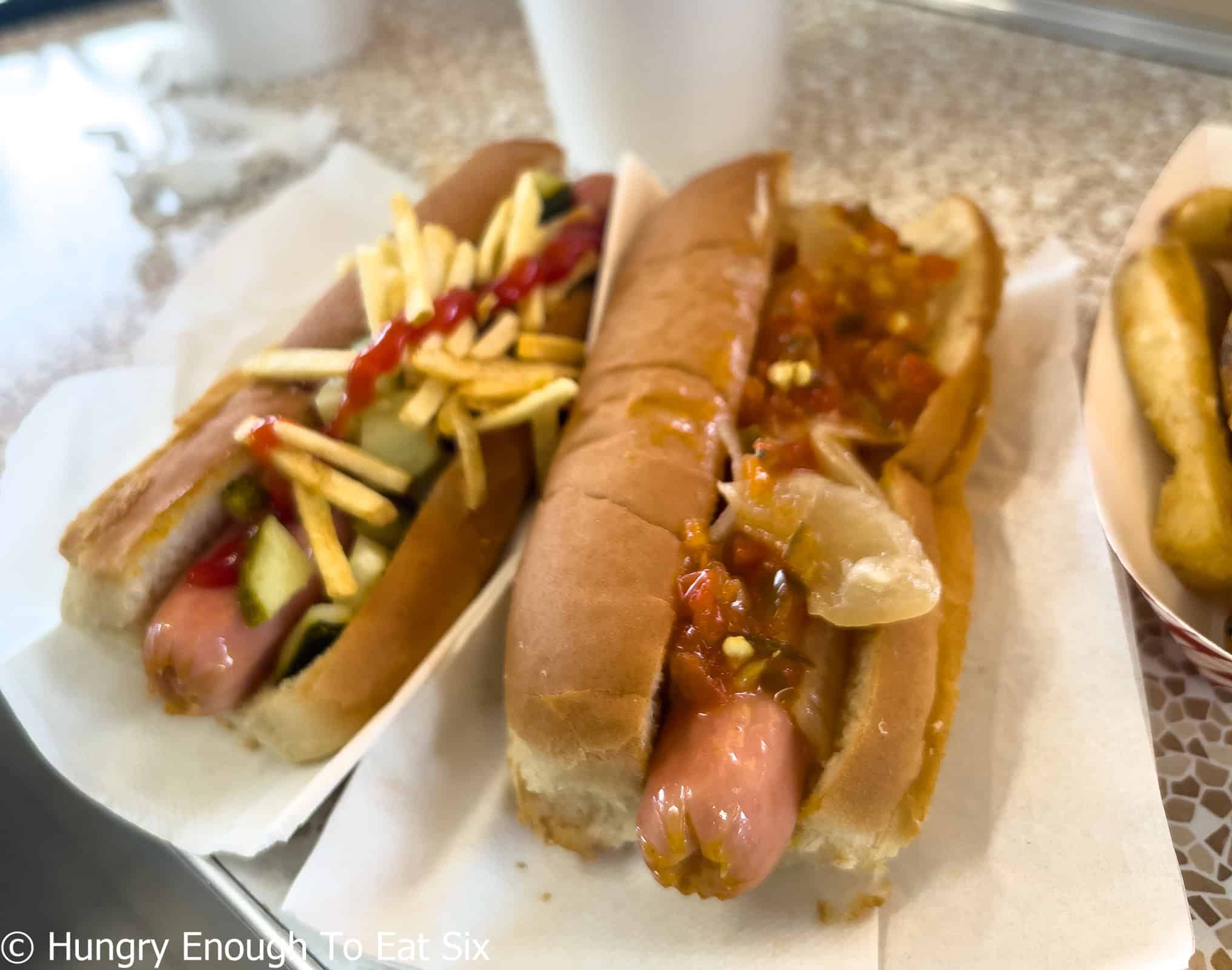 Dressed hot dogs at Nick's Nest, a central MA hot dog joint.