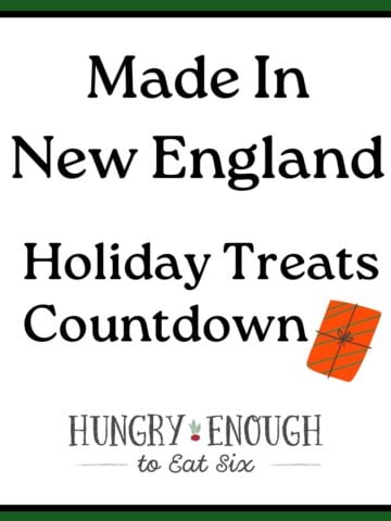 Graphic with black text about made in new england holiday treats countdown.